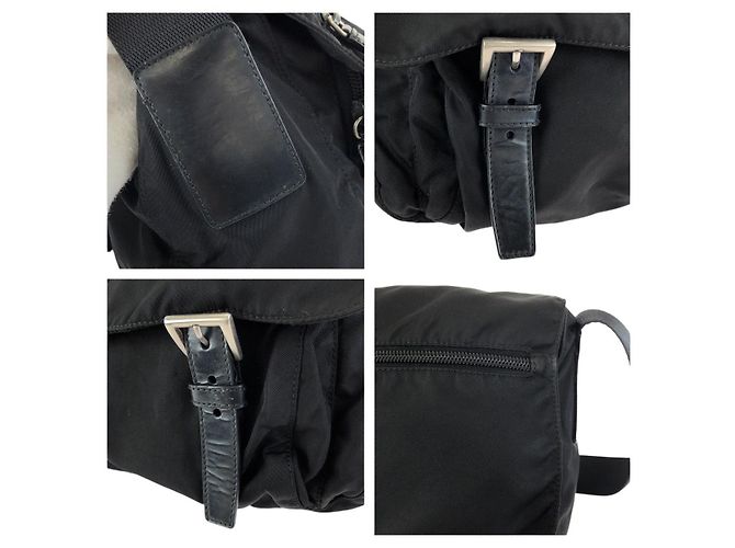 Borsa a Spalla Prada Nylon Leather Tessuto Triangle Logo Nero - vista 5