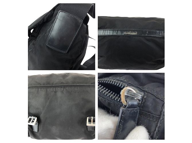 Borsa a Spalla Prada Nylon Leather Tessuto Triangle Logo Nero - vista 6