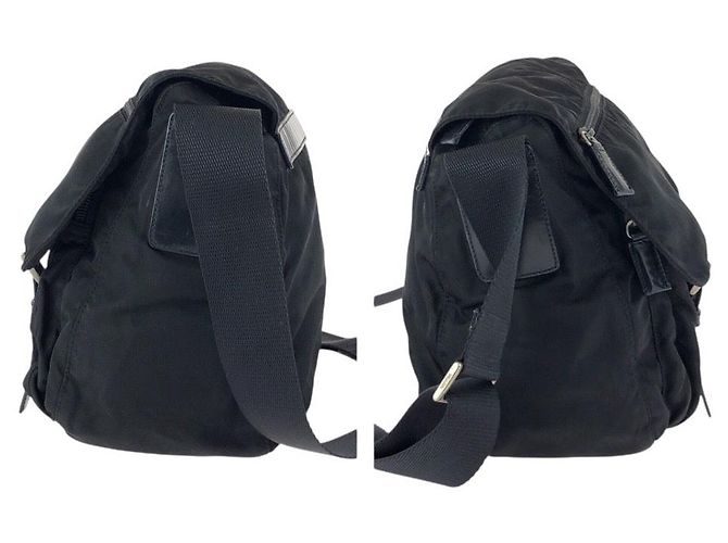 Borsa a Spalla Prada Nylon Leather Tessuto Triangle Logo Nero - vista 8