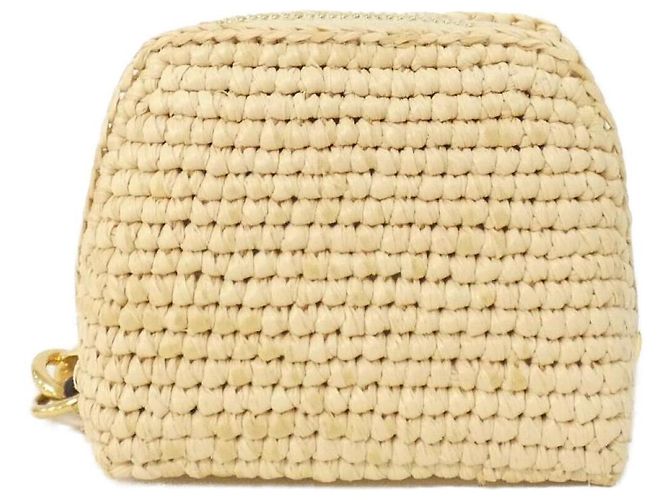 Céline Celine Portachiavi in pelle di vitello e rafia Marrone Beige - vista 2
