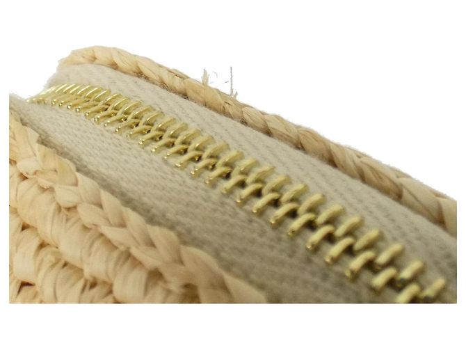 Céline Celine Portachiavi in pelle di vitello e rafia Marrone Beige - vista 4