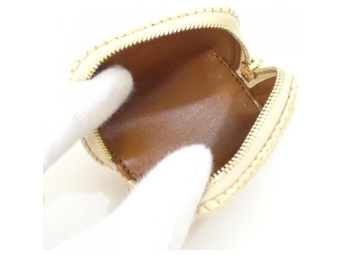 Céline Celine Portachiavi in pelle di vitello e rafia Marrone Beige - vista 6
