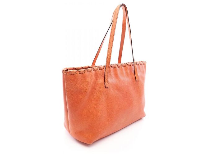 Bamboo Gucci Leather Tote Bag Orange - view 2