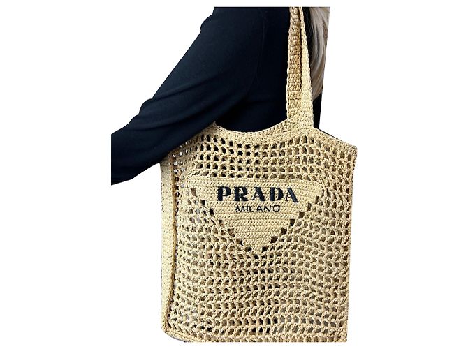 Große Prada Raphia-Häkel-Tote-Bag Natural Braun - Ansicht 9