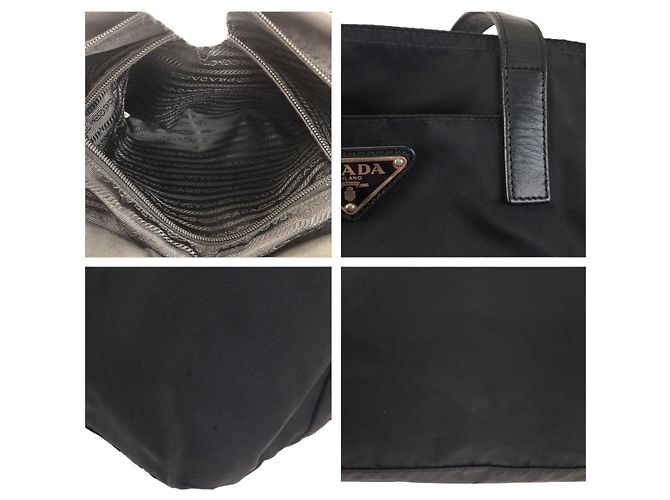 Prada Nylon Leather Tessuto Logo Tote Bag Schwarz - Ansicht 6