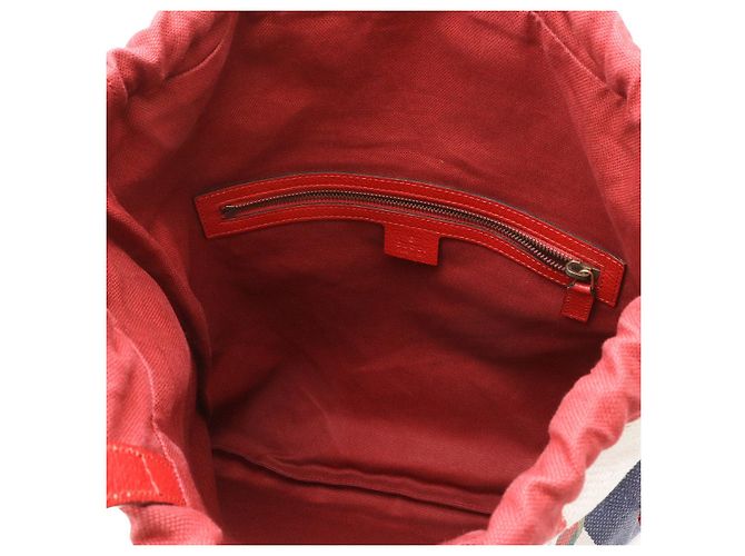 Gucci Canvas Leather Tricolor Drawstring Rucksack Rot - Ansicht 6