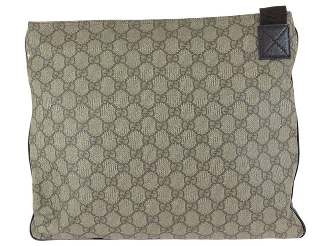 Borsa a tracolla Gucci in tela GG Supreme beige e marrone scuro - vista 2