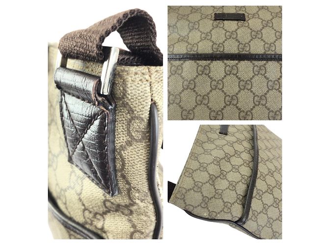 Borsa a tracolla Gucci in tela GG Supreme beige e marrone scuro - vista 5