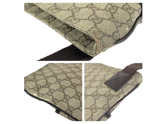 Borsa a tracolla Gucci in tela GG Supreme beige e marrone scuro - vista 6