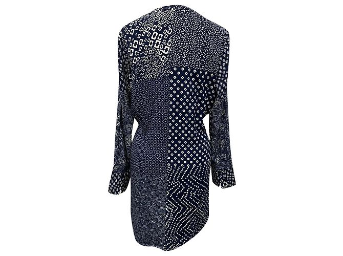 Mini abito Reid Patchwork stampato in seta blu navy Diane von Furstenberg - vista 2