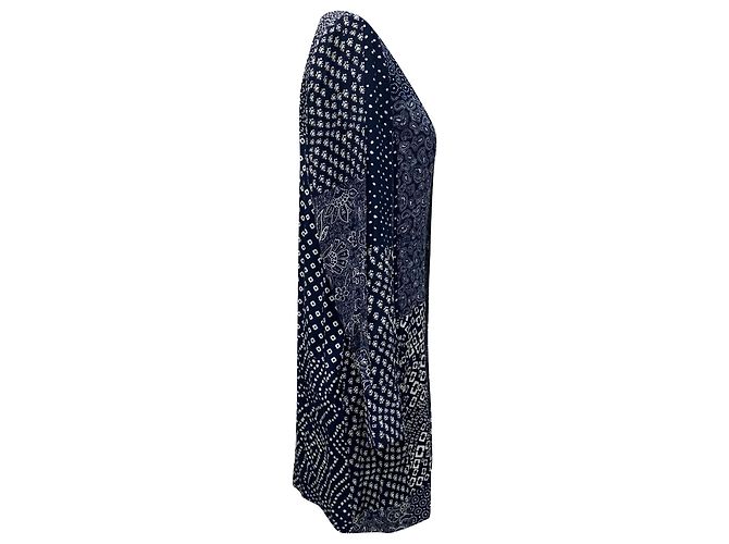 Mini abito Reid Patchwork stampato in seta blu navy Diane von Furstenberg - vista 3