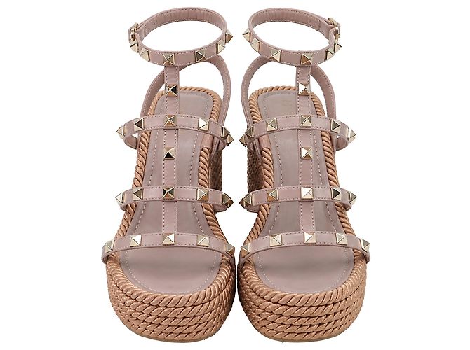 Valentino Garavani Espadrilles con zeppa Valentino Rockstud Torchon 105 in pelle rosa Marrone - vista 2