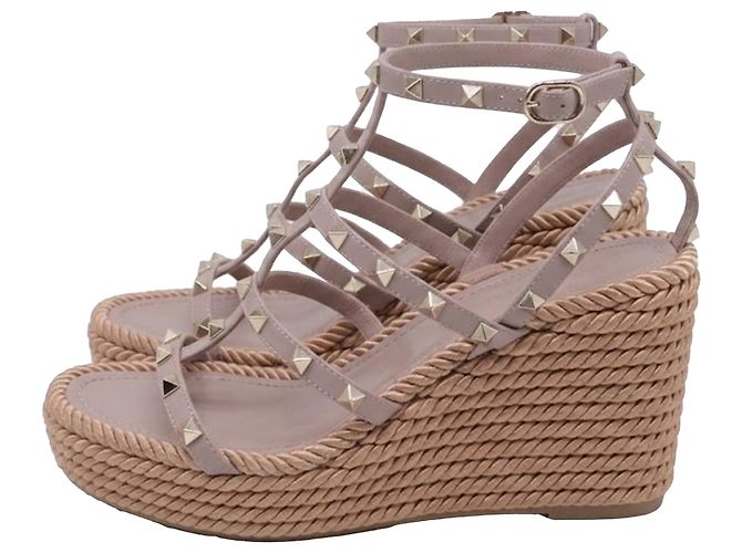 Valentino Garavani Espadrilles con zeppa Valentino Rockstud Torchon 105 in pelle rosa Marrone - vista 4