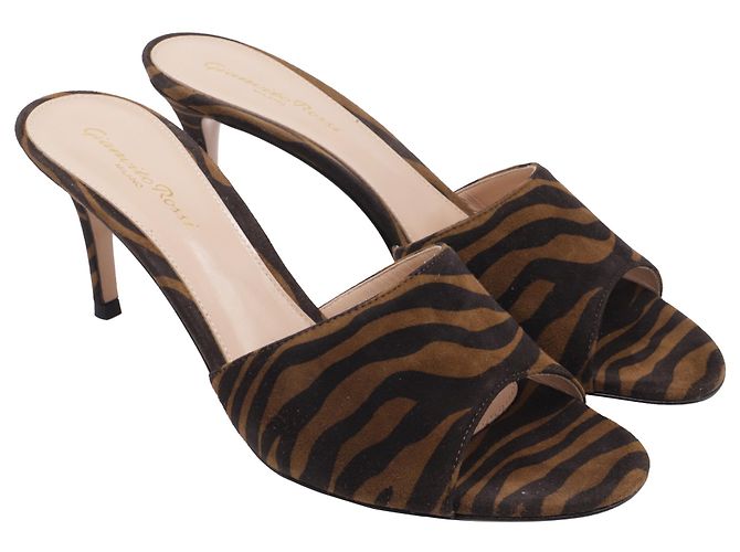 Mule con tacco stampa zebra Gianvito Rossi in scamosciato marrone - vista 8