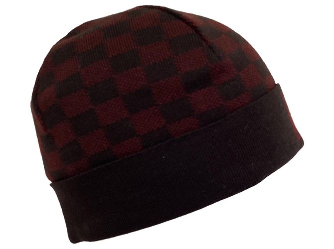 Berretto Louis Vuitton Damier in lana bordeaux Rosso Bordò - vista 3