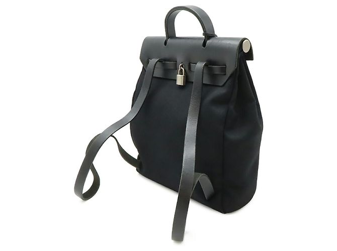 Hermès Zaino Hermes Herbag A Dos PM Canvas Leather Nero - vista 2