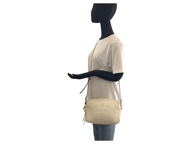 Borsa a tracolla in pelle Prada Bianco - vista 7