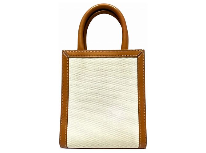 Céline CELINE Mini Vertical Cabas in Pelle di Vitello e Tela Borsa a Spalla Marrone Beige - vista 2