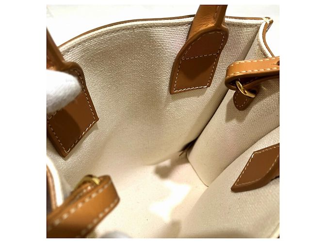 Céline CELINE Mini Vertical Cabas in Pelle di Vitello e Tela Borsa a Spalla Marrone Beige - vista 6