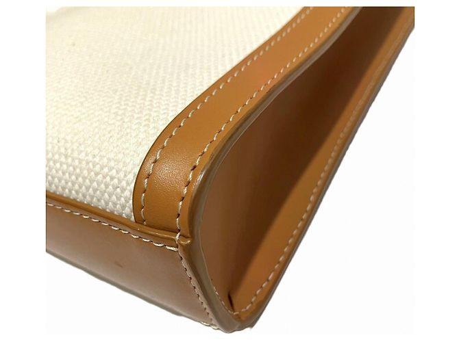 Céline CELINE Mini Vertical Cabas in Pelle di Vitello e Tela Borsa a Spalla Marrone Beige - vista 7
