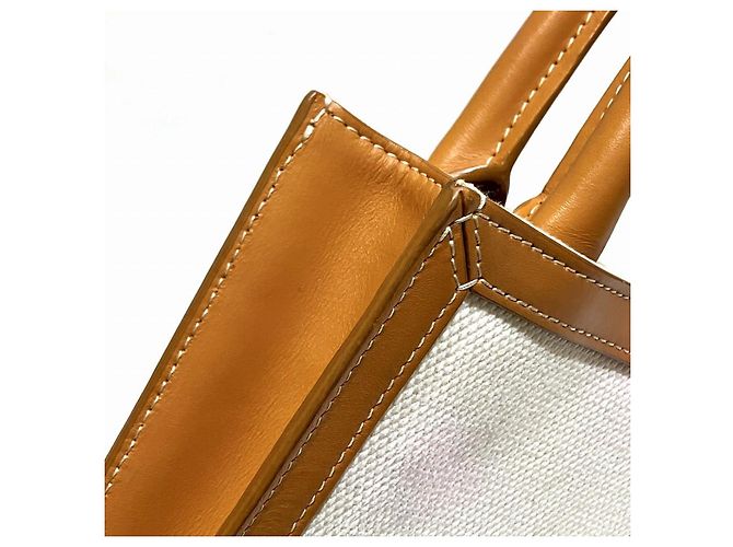 Céline CELINE Mini Vertical Cabas in Pelle di Vitello e Tela Borsa a Spalla Marrone Beige - vista 8
