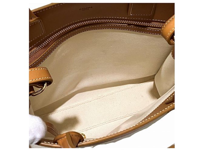 Céline CELINE Vertikaler Cabas Small Canvas Leather Tote Bag Weiß - Ansicht 6