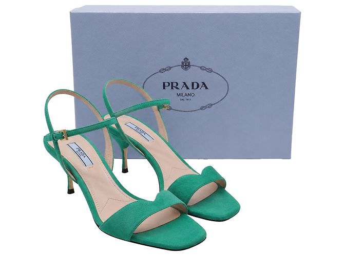 Sandali con tacco e cinturino alla caviglia Prada in scamosciato verde - vista 6