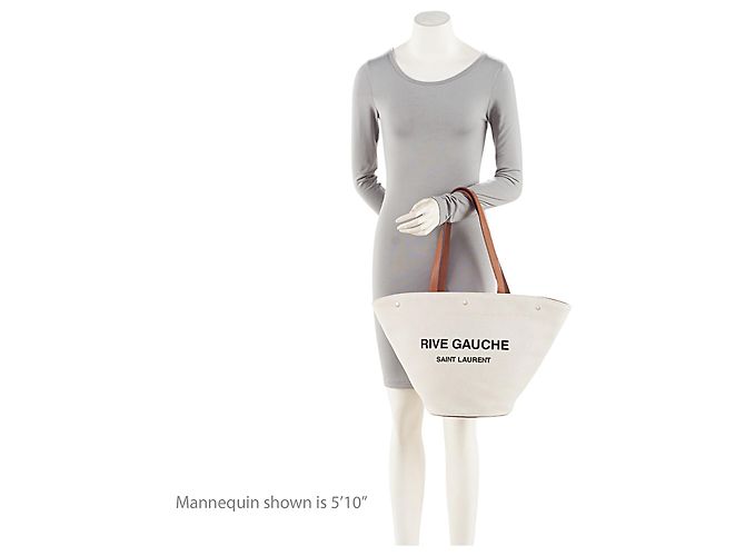 Bolso Tote Trapezoid Rive Gauche de lona y piel de becerro Saint Laurent Castaño Beige - vista 5