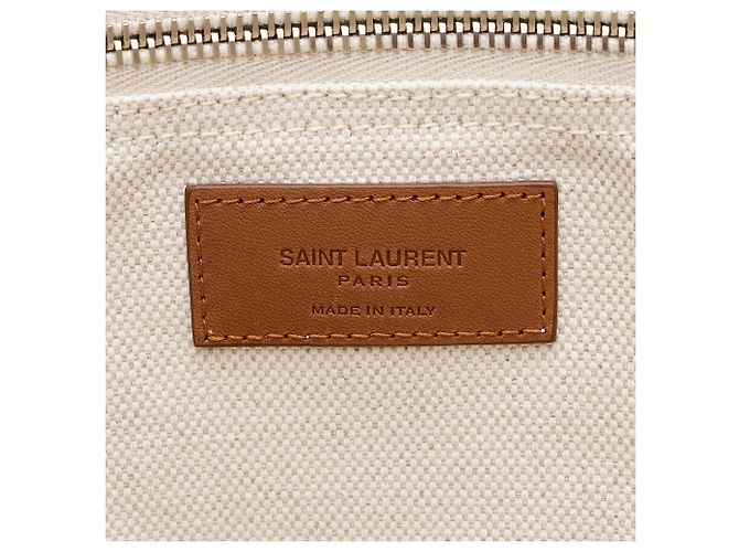 Bolso Tote Trapezoid Rive Gauche de lona y piel de becerro Saint Laurent Castaño Beige - vista 8