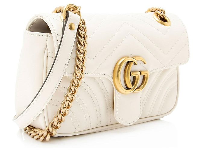 Borsa Gucci Matelasse Leather GG Marmont Small Flap Bianco - vista 2