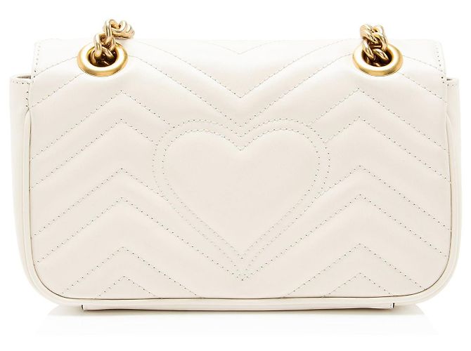 Borsa Gucci Matelasse Leather GG Marmont Small Flap Bianco - vista 3