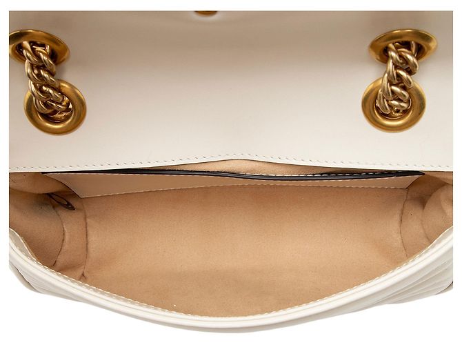 Borsa Gucci Matelasse Leather GG Marmont Small Flap Bianco - vista 7