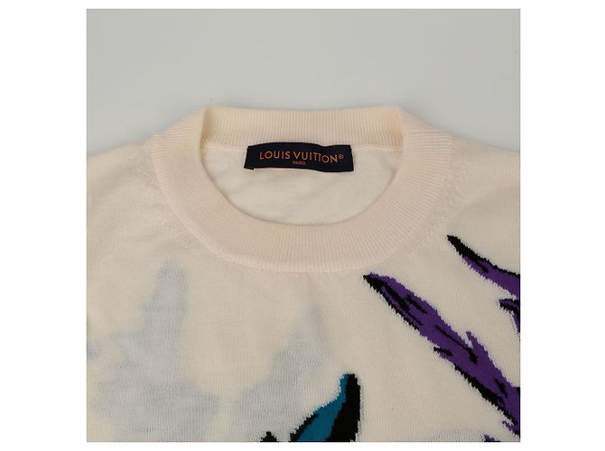 Louis Vuitton Tussle Intarsia Strickpullover Größe XXL Weiß - Ansicht 3