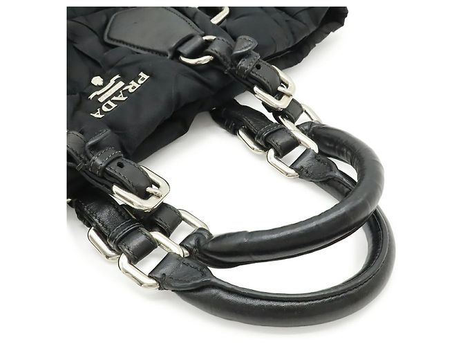 Prada Nylon-Leder-Logo-Tote-Bag Schwarz - Ansicht 4