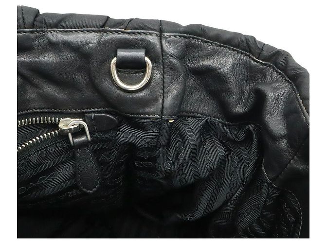 Prada Nylon-Leder-Logo-Tote-Bag Schwarz - Ansicht 6
