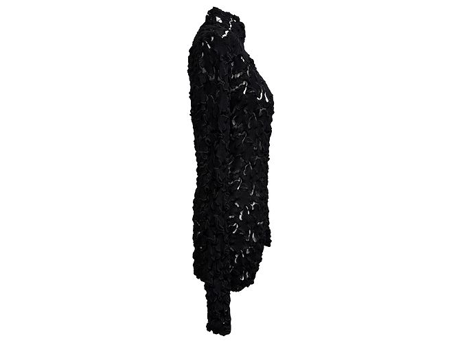 Bottega Veneta Rollkragenbluse mit Spitzenmuster in Schwarz aus Polyester - Ansicht 2