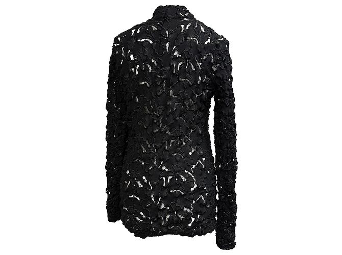 Bottega Veneta Rollkragenbluse mit Spitzenmuster in Schwarz aus Polyester - Ansicht 3