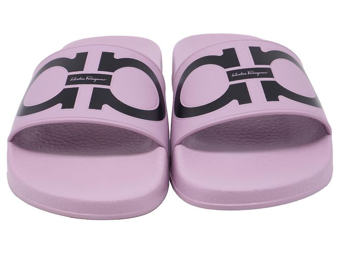 Sandali Slide Salvatore Ferragamo Groovy Dual Gancini in gomma viola Porpora - vista 2