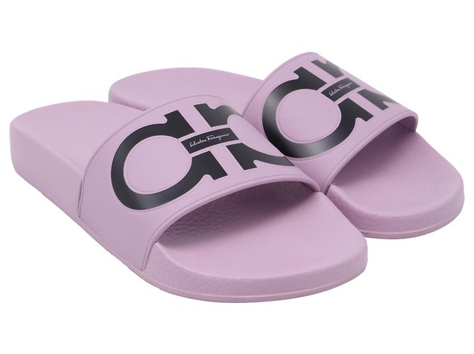 Sandali Slide Salvatore Ferragamo Groovy Dual Gancini in gomma viola Porpora - vista 3