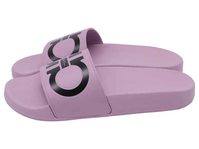 Sandali Slide Salvatore Ferragamo Groovy Dual Gancini in gomma viola Porpora - vista 4