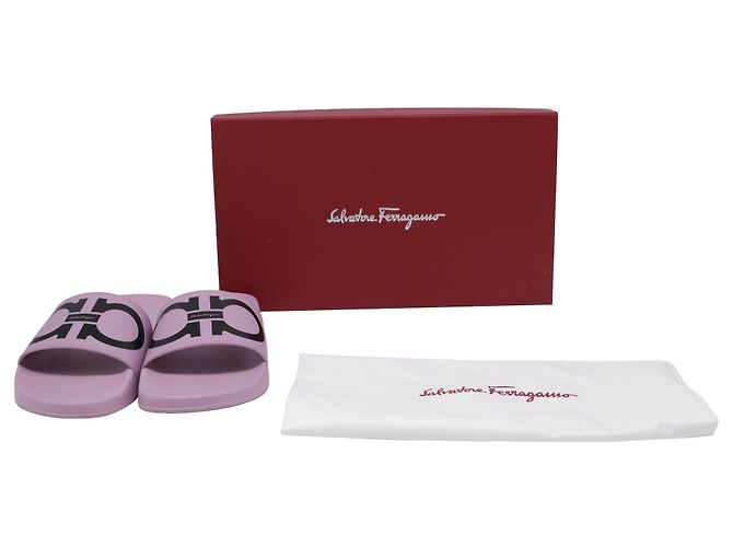 Sandali Slide Salvatore Ferragamo Groovy Dual Gancini in gomma viola Porpora - vista 8