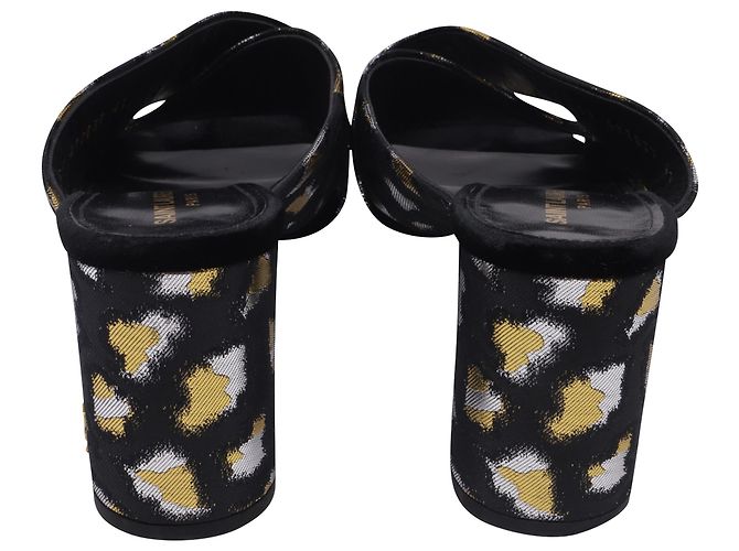 Yves Saint Laurent Saint Laurent gemusterte Mules mit Absatz aus schwarzem Satin - Ansicht 4