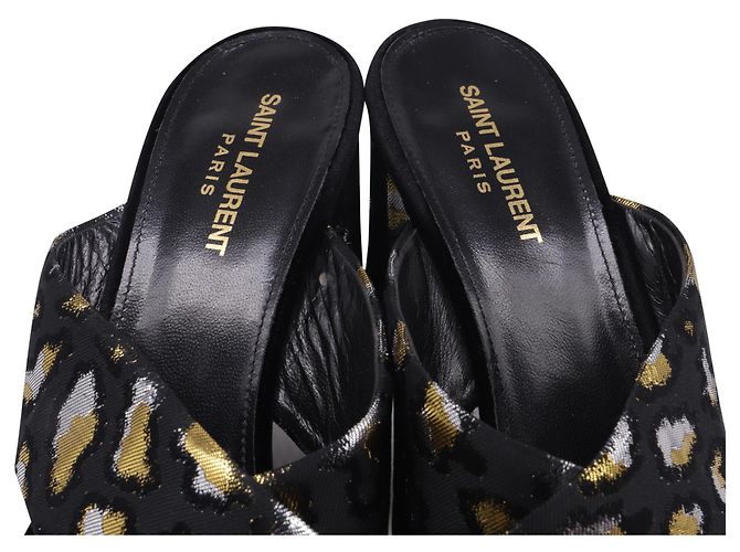 Yves Saint Laurent Saint Laurent gemusterte Mules mit Absatz aus schwarzem Satin - Ansicht 6