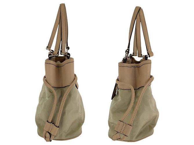 Borsa 2way in Nylon Signature e Pelle COACH Marrone Beige - vista 8