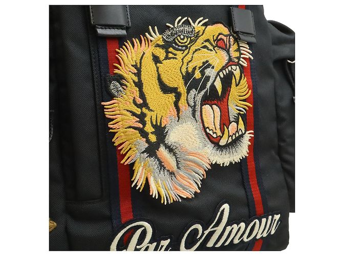 Gucci Rucksack aus besticktem Nylon Schwarz - Ansicht 9