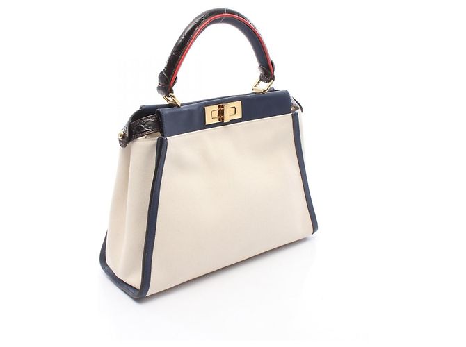 Borsa a 2 vie Fendi Peekaboo in tela e pelle Bianco - vista 2