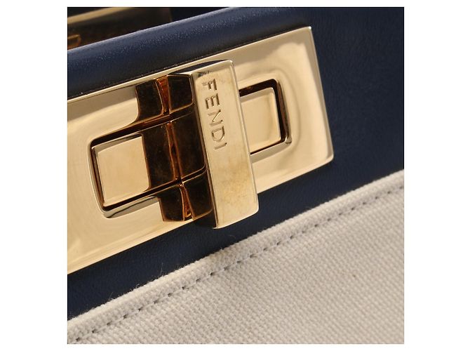 Borsa a 2 vie Fendi Peekaboo in tela e pelle Bianco - vista 7