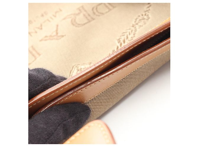 Borsa a tracolla in tela jacquard LOGO Prada e pelle Marrone Beige - vista 7
