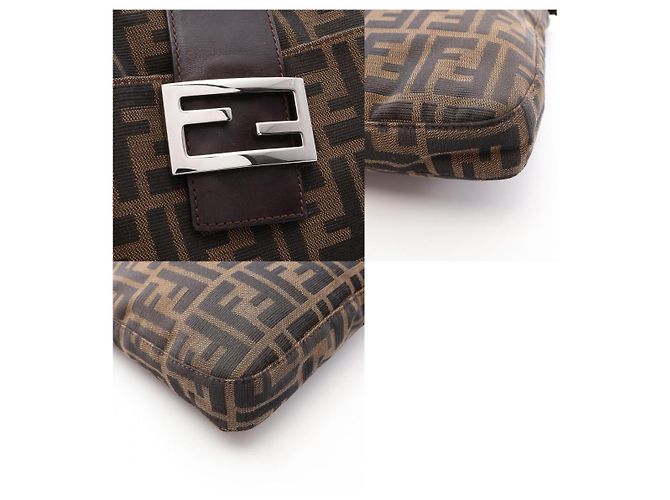 Borsa a tracolla in pelle e tela Zucca Fendi Marrone - vista 10