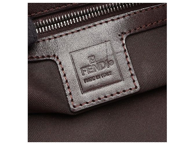 Borsa a tracolla in pelle e tela Zucca Fendi Marrone - vista 4